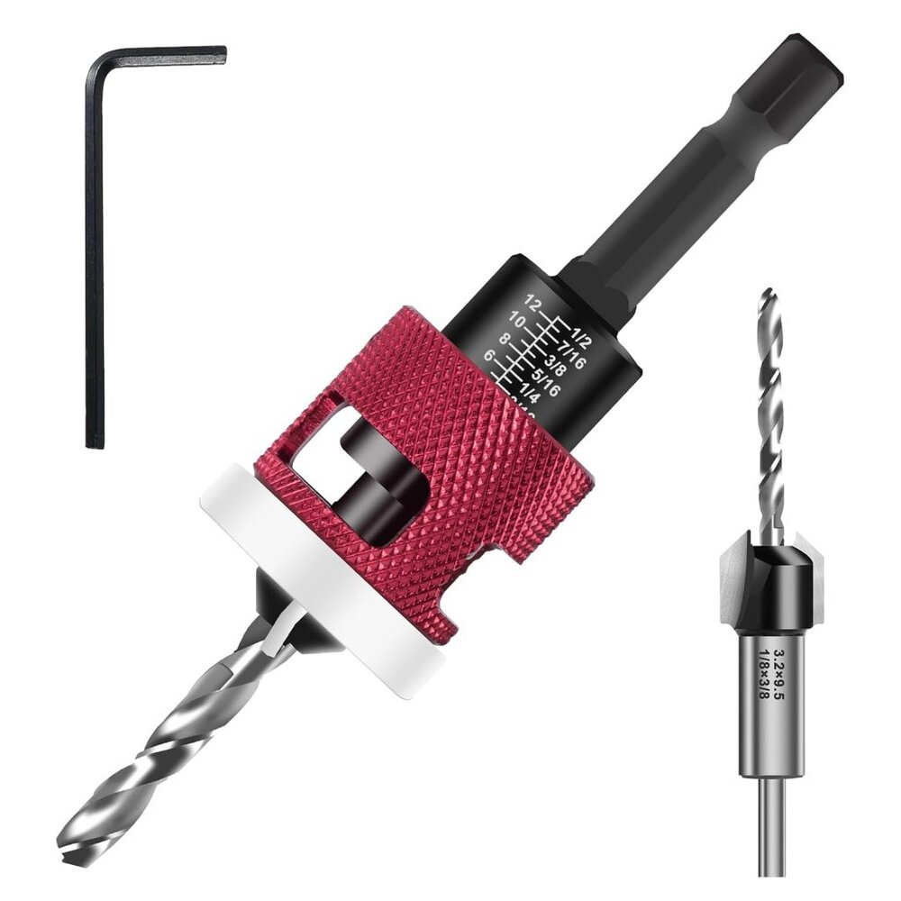 1 Pcs Countersink Drill Bit Set with Low Friction Depth Stop, HSS M2 Bits Tapere